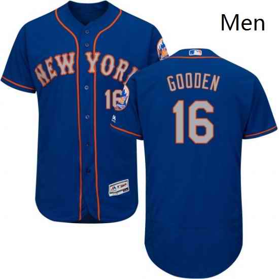 Mens Majestic New York Mets 16 Dwight Gooden RoyalGray Alternate Flex Base Authentic Collection MLB Jersey